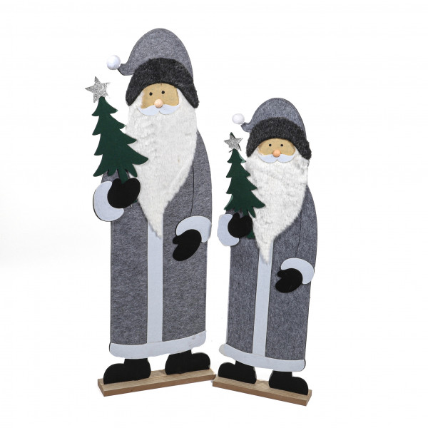 Weihnachtsmann, Filz auf Holzbase, grau
