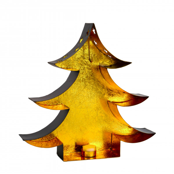 Metallbaum m Teelichthalter u Haken für Lichterkette schwarz/gold, 40x9x40cm