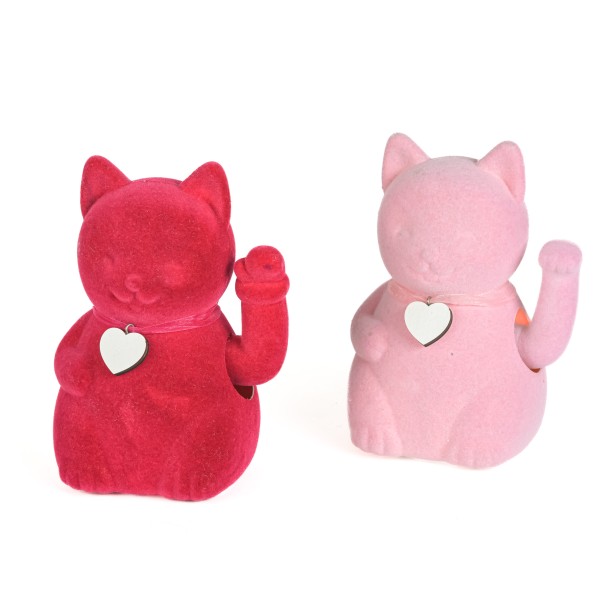 Winke-Katze,H17cm,Kunststoff beflockt,exklu. 1xAA Batt., pink