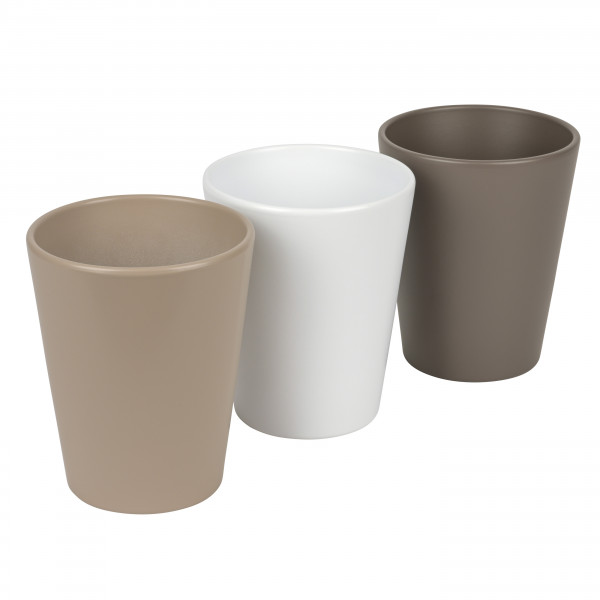 Keramik Orchideentopf Lou, 3 farbig sort, D14cm, weiß/grau/taupe matt