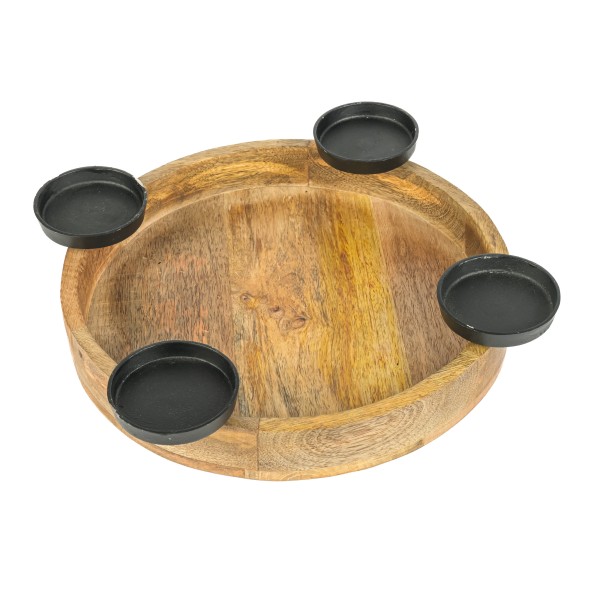 Adventteller Navidad mit 4 Tüllen, natur/schwarz, 37 x 7 cm