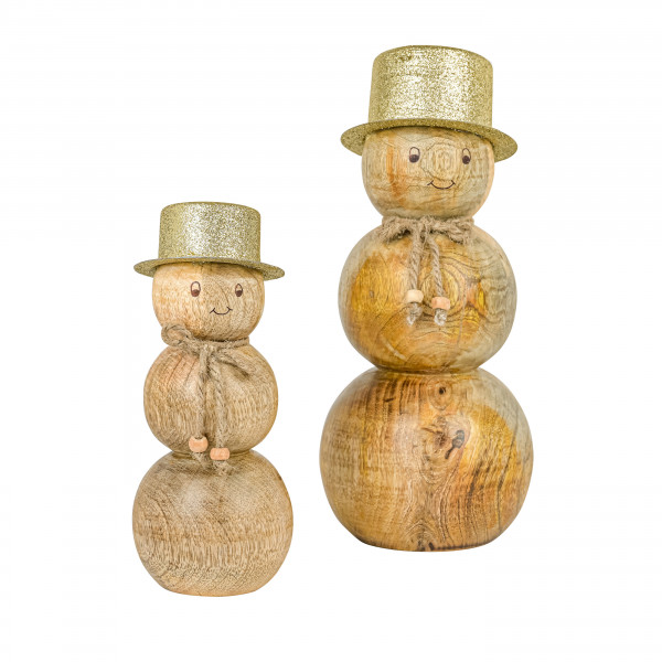 Holz Schneemann Oliver mit Glitzer Hut, natur