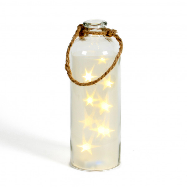 Glasflasche 10 LED Stars D 11 cm x H 31 cm weiß