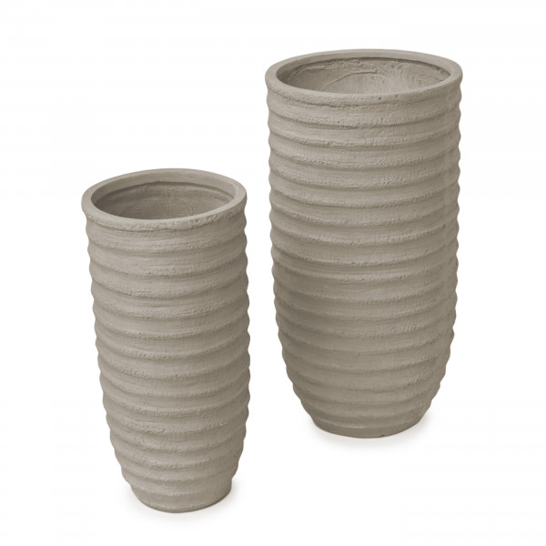Fibrestone-Vase, mit Wellenstruktur,S/2 D28xH57/D35,5xH69,5cm, grau