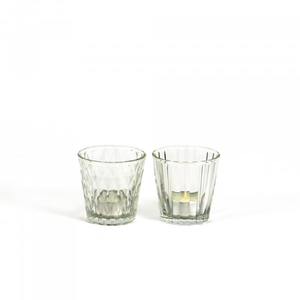 Teelicht Ayk mit Optik 7,5x7,5 cm klar 2fach sortiert