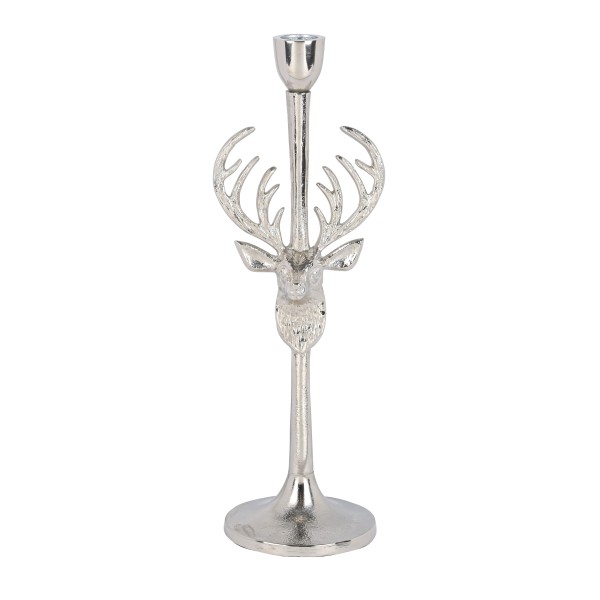 Kerzenhalter Hirschkkopf Aluguss, 10,5x10,5x31 cm, silber