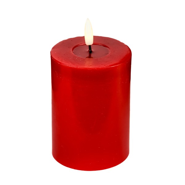 LED-Kerze,100x76mm,Timer 4h/8h,dk.rot 1 Licht,glatte Oberfläche, ohne Batt.