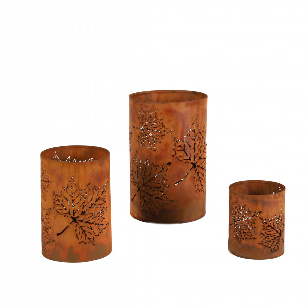 Windlicht Navin , Metall, Ahornblatt rost-gold