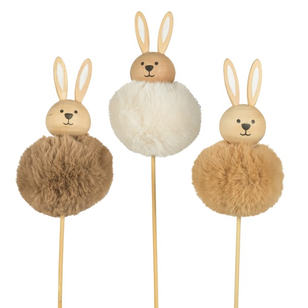 Hasenstecker,Holz/Plüsch,7x7x35cm natur-weiß sort.