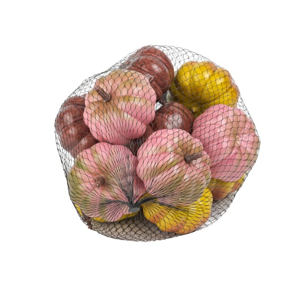 Kürbisse 6cm, 3 Farben gemischt, pink/orange/dk.rot, 12 Stk./Netz