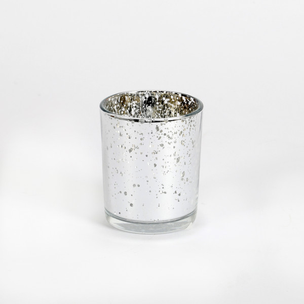Teelichtglas silber verspiegelt 6,8x 8 cm mit Ornament