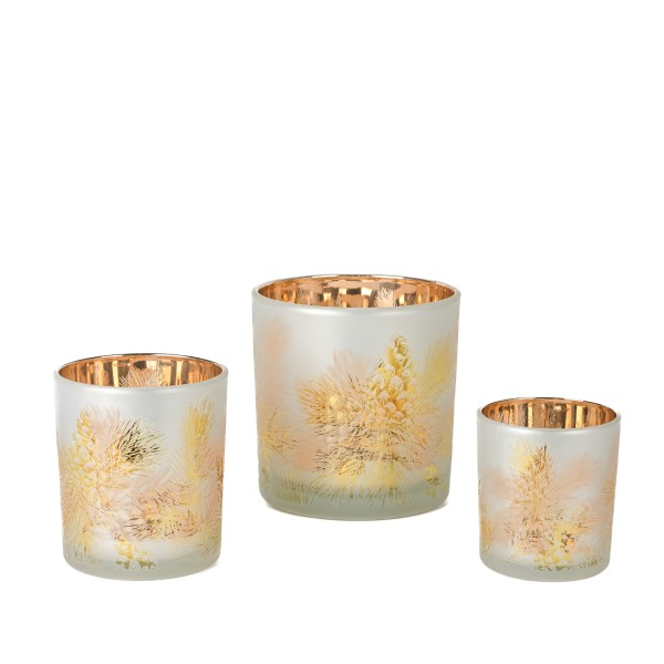 Teelicht Winter- Traum 9x10 cm weiß- gold