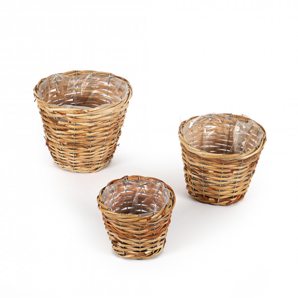Rattan Pflanz-Topf rund, Set/3 natur-farbig, 20x13/16x11/13x9 cm