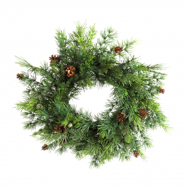 Thuja-/Tannenkranz gemischt, grün natur 50cm, mit Zäpfchen, auf Salim