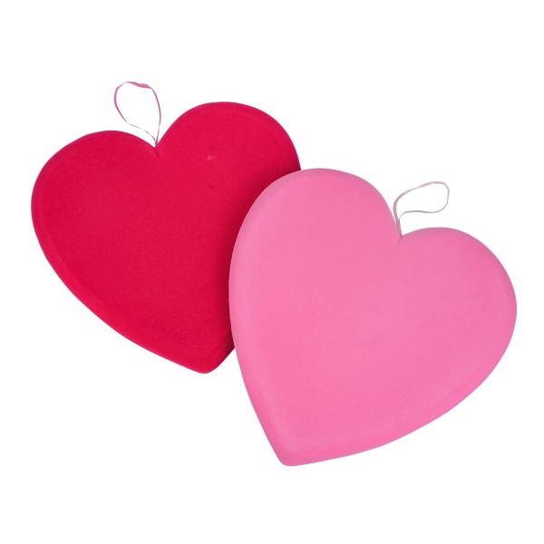 Herz, Kunststoff beflockt, flach, 38cm rosa-pink sort., z.hängen, 1.5mm