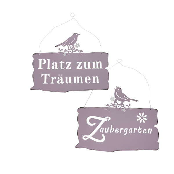 Metallschild z.hängen,lavendel, 34x26 cm Zaubergarten/Platz z.träumen sort.