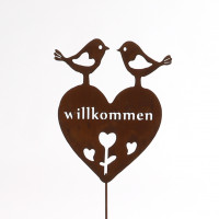 Rost - Stecker, Herz Wilkommen 20 cm am Stab 100 cm Rost - Stecker, Herz Wilkommen 20 cm am Stab 100 cm