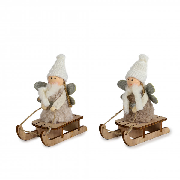 Engel Audrey ,Filz/Stoff, auf Schlitten 2 Farb.sort., 12x5.5x14 cm,beige-creme