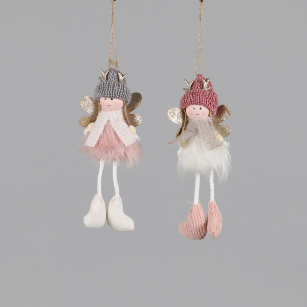Engel Isolde , Stoff, z.hängen Schal+Flügel, rosa-weiß, 20x8x5cm