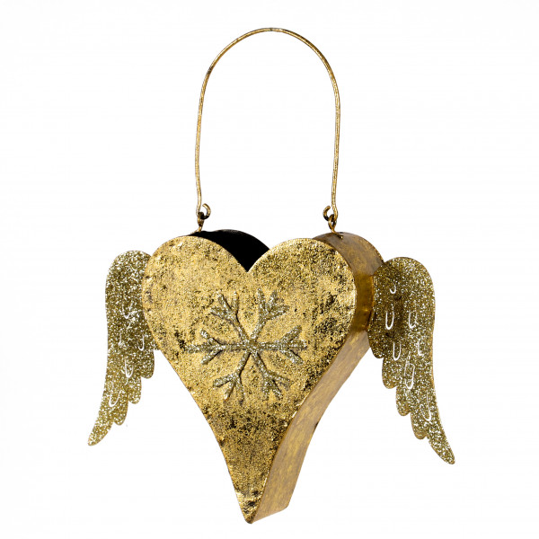 Herztasche m. Flügeln, Metall, gold- glitter, 18.5x13.5x4.5 cm, z.hängen