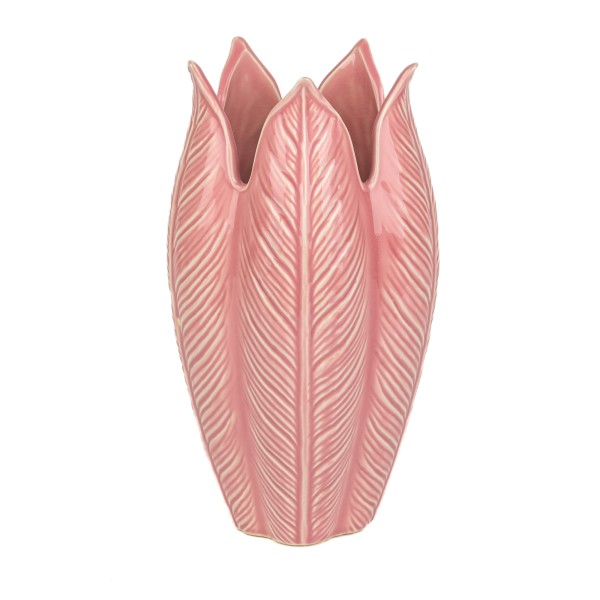 Keramik Blütenblatt - Vase 15xh28cm Rosa Reaktionsglasur