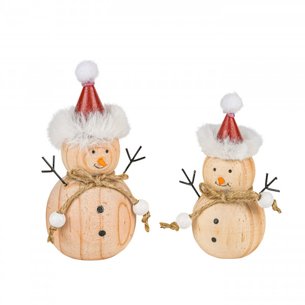 Schneemann, Holz, mit Juteschal Mütze