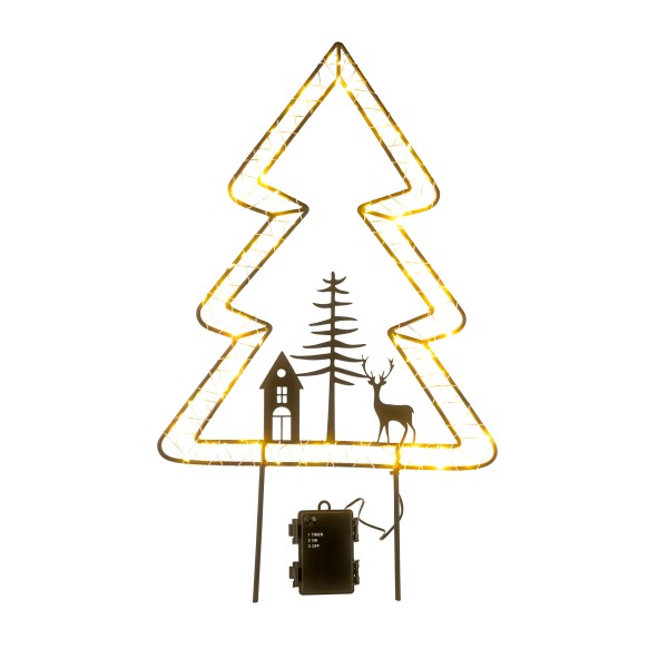 Baum, Metall, 31.5x40 cm, schwarz, mit Erdspiess, LED, outdoor ohne Batt.