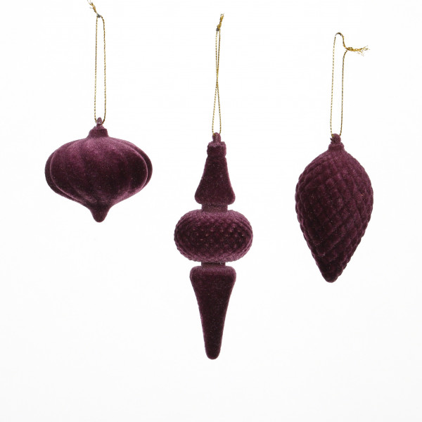 Ornamente zum hängen, beflockt, purple , 3 Modelle