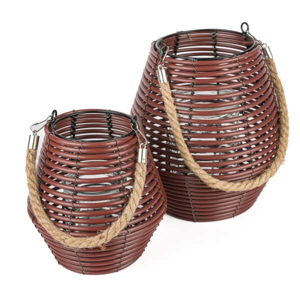 Poly Rattan Laterne geschwungen,mit Glas
