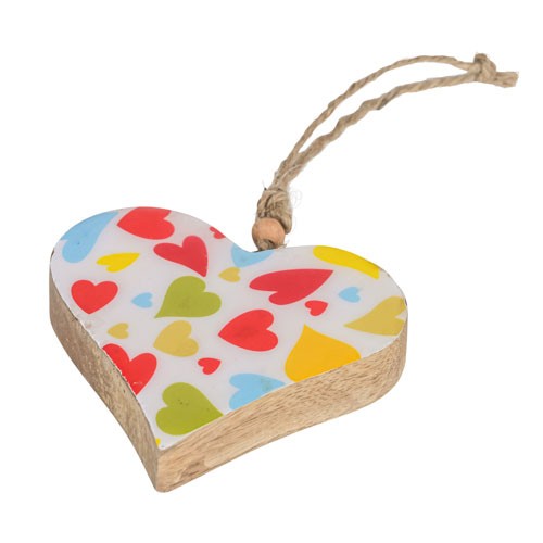 Herz-Hänger,bunte Herzen,10x10x1,5cm, Holz, Emaille