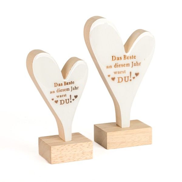 Herz, Holz, stehend, mit Text, natur-weiß