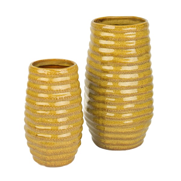Vase Riddy , Keramik, gewellt, ocker-gelb