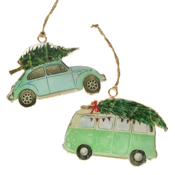 Auto und Bulli mit Tanne, 2 Mod.sort. in Box, zum Hängen