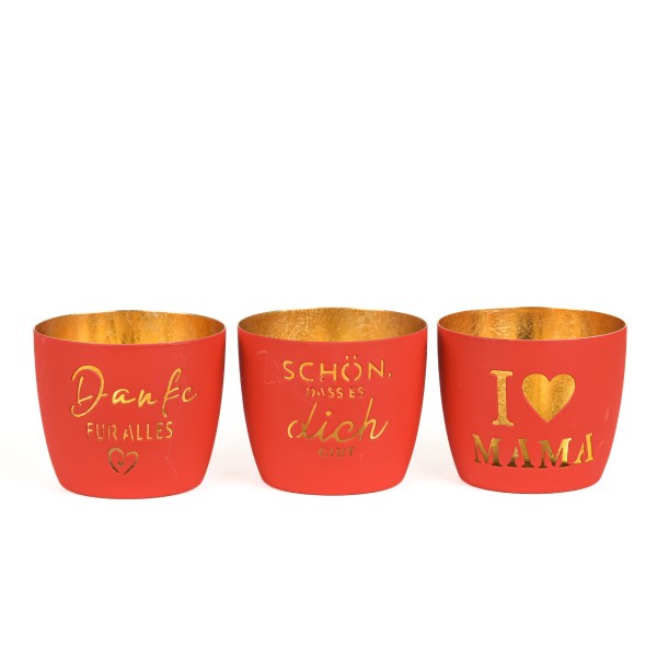 Metall-Windlicht mSpruch,rot,3Sprüche sort.,10x8,5cm
