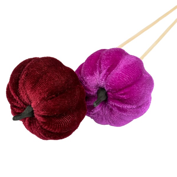 Kürbis-Samt-Stecker 6 cm, burgund& violet sortiert, Stecker 35 cm