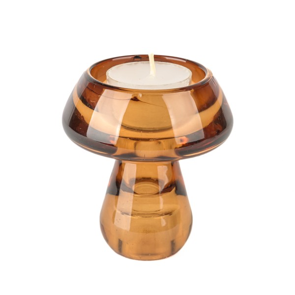 Glaspilz double use Teelichthalter Stabkerzenhalter 8x8x8 cm cognac