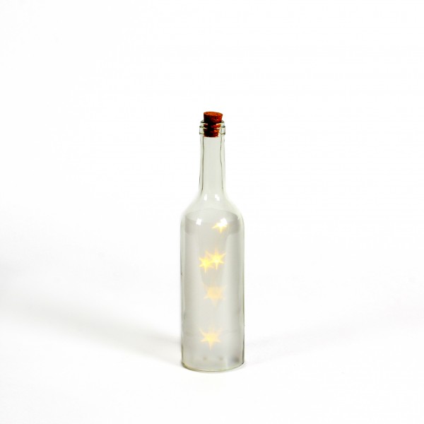 Glasflasche mit 5 LED Stars D7 cm x H30cm weiß, Timer