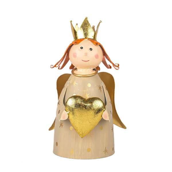 Engel mit Herz, stehend, 14x13x22cm, Metall