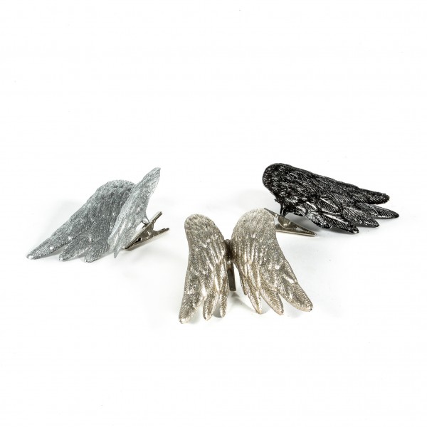 Engelflügel mit Clip, 10 cm 3 Farben sort. grau