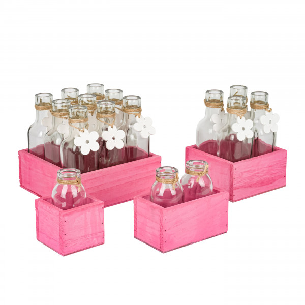 Holzkasten soft-pink, mit Glas-Vase