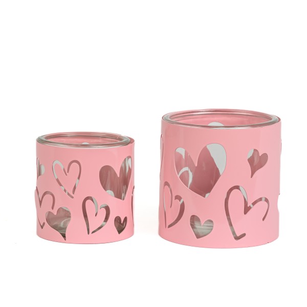 Metallwindlicht von Herzen rosa, mit Glas-Zylinder
