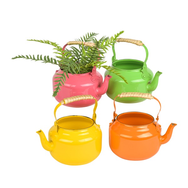 Zink Pflanz-Gießkanne, mit Henkel 4 Farben sort, 11,5x10cm h/Henkel 17cm