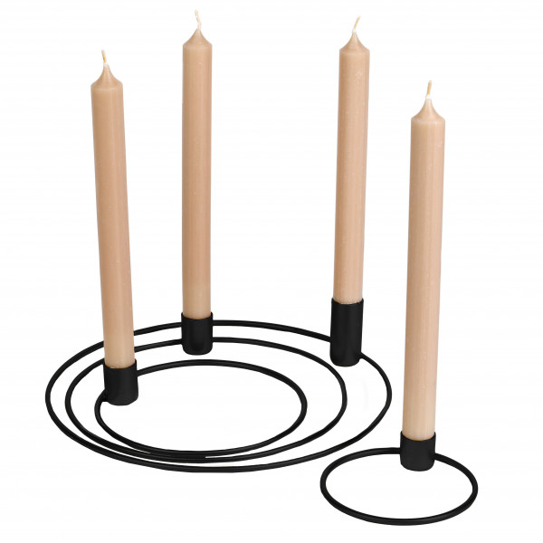 Metall Spitzkerzenhalter mit Ring, schwarz-matt