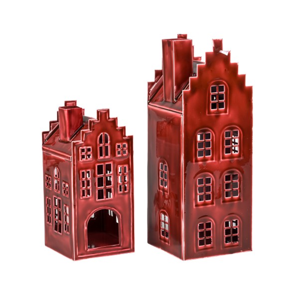Windlicht Haus Prag rot