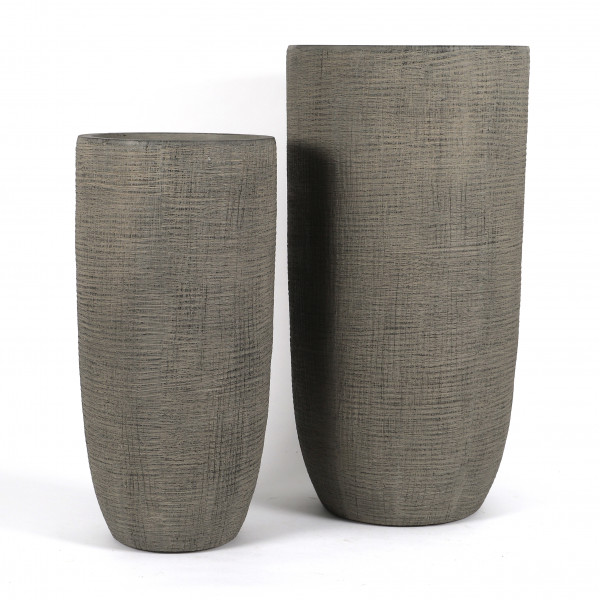 Fibrestone Vase, rund mit Rillenstruktur Set/2, 28xh57/36xh.70cm, schlamm