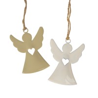 Metall Engel z.hängen,6,5x8,5cm, 2 Farben sort. weiß/creme Metall Engel z.hängen,6,5x8,5cm, 2 Farben sort. weiß/creme