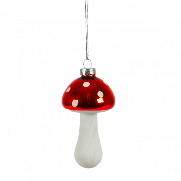 Baumschmuck Fliegenpilz , Glas rot-weiß, 5x5x9.5 cm