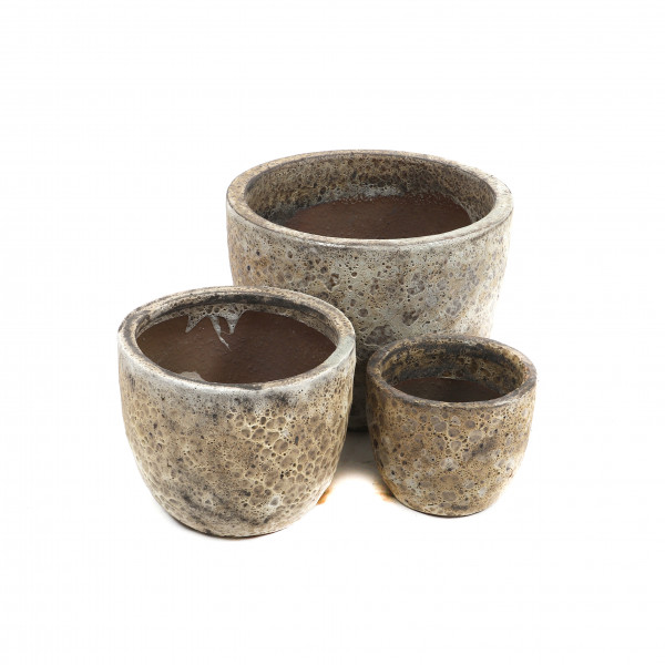 Terracotta Pflanz-Topf,Set/3,cappuccino Reaktionsglasur,D21xH18/D30xH24/D39xH31