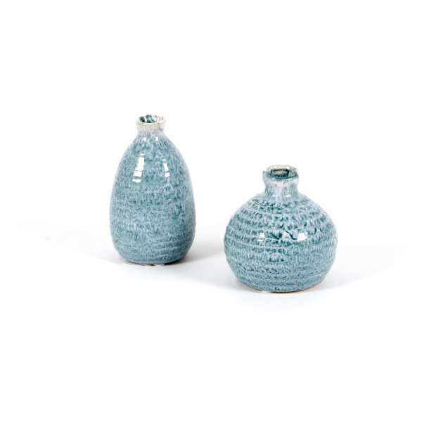 Keramik-Mini-Vasen 2 Mod.sort. 7.5x12.5 / 9,5x10cm, hell-blau glasiert