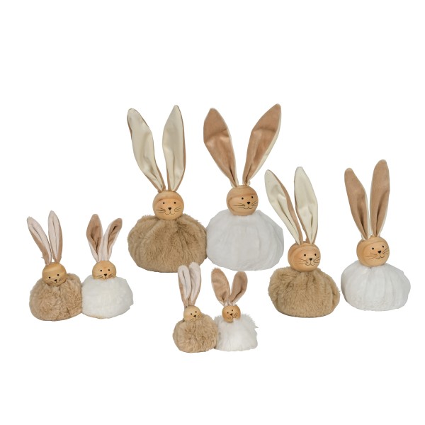 Hase, Puschel, mit Stoffohren, 2 Mod., creme-grau sort., 7x7x13cm